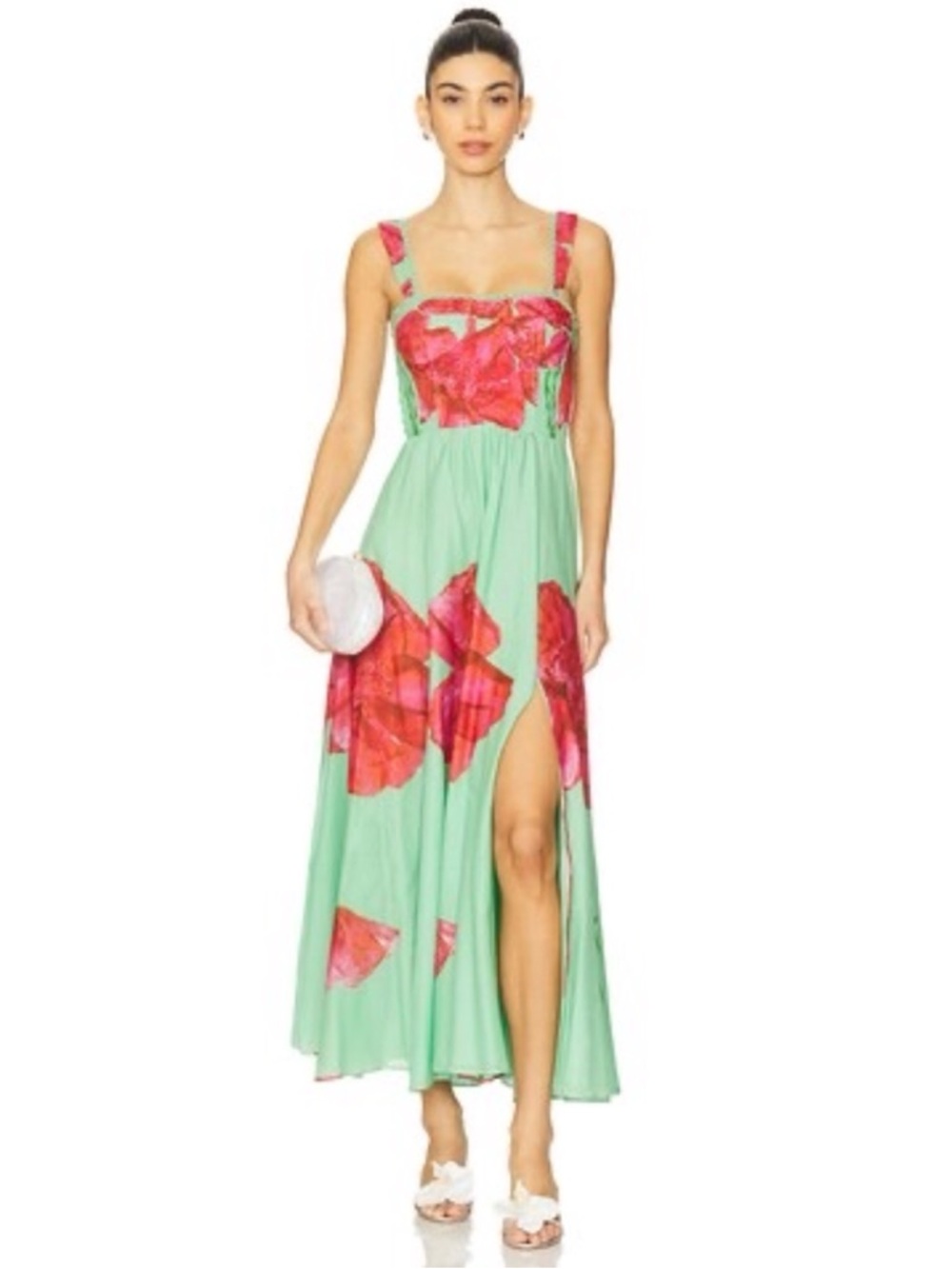Charo Ruiz Ibiza Crissy Long Dress In Green Blossom Xs